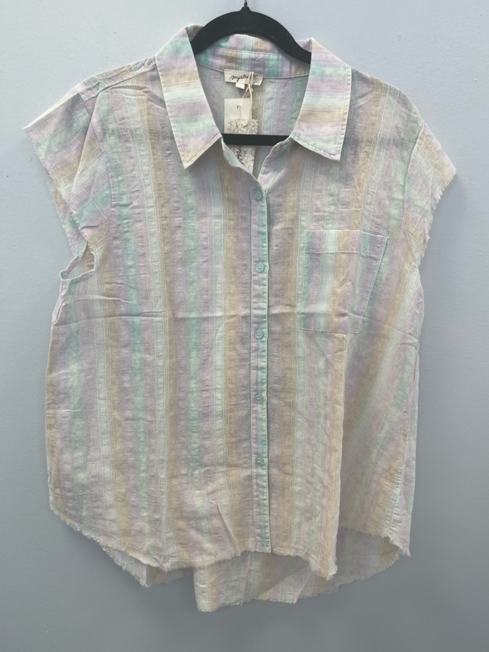 Mystree Women's Stripe Flutter Sleeve Top, Size Large - NWT